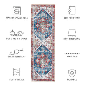 Safavieh Tucson Vintage Persian Square Rug In Vibrant Blue & Red Medallion — Machine Washable, Slip-Resistant 9'-0" x 9'-0" TSN102M-9SQ