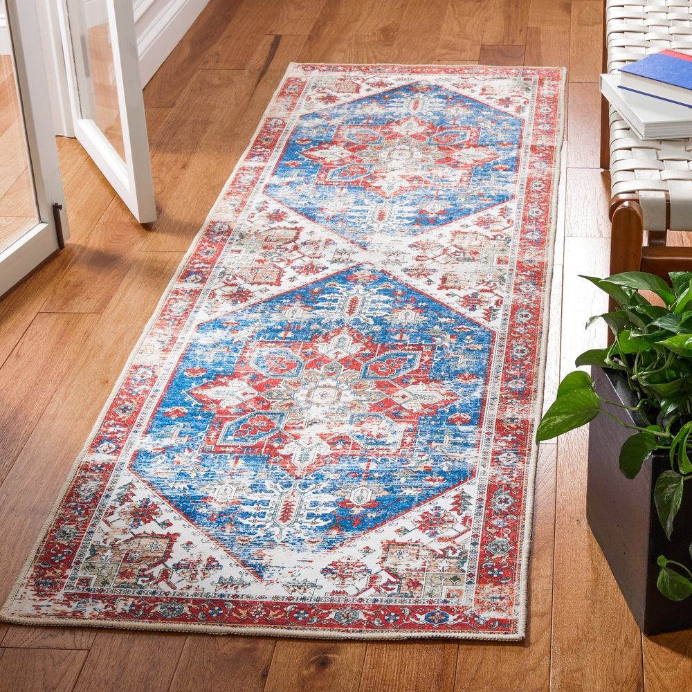 Safavieh Tucson Vintage Persian Square Rug In Vibrant Blue & Red Medallion — Machine Washable, Slip-Resistant 9'-0" x 9'-0" TSN102M-9SQ