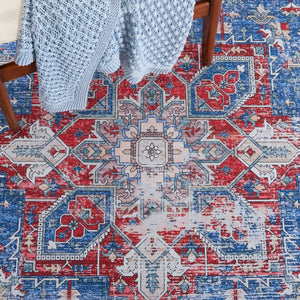 Safavieh Tucson Traditional Floral Geometric Polyester Runner Rug for Hallways and Entryways Blue Red 3'-0" x 3'-0" TSN102M-3SQ
