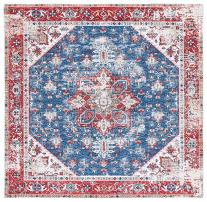 Safavieh Tucson Traditional Floral Geometric Polyester Runner Rug for Hallways and Entryways Blue Red 3'-0" x 3'-0" TSN102M-3SQ