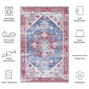 Safavieh Tucson Vintage Persian Square Rug In Vibrant Blue & Red Medallion — Machine Washable, Slip-Resistant 9'-0" x 9'-0" TSN102M-9SQ