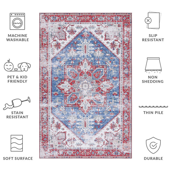 Safavieh Tucson Vintage Persian Square Rug In Vibrant Blue & Red Medallion — Machine Washable, Slip-Resistant 9'-0" x 9'-0" TSN102M-9SQ