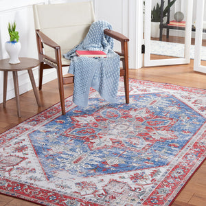 Safavieh Tucson Vintage Persian Square Rug In Vibrant Blue & Red Medallion — Machine Washable, Slip-Resistant 9'-0" x 9'-0" TSN102M-9SQ
