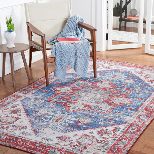 Safavieh Tucson Vintage Persian Square Rug In Vibrant Blue & Red Medallion — Machine Washable, Slip-Resistant 9'-0" x 9'-0" TSN102M-9SQ