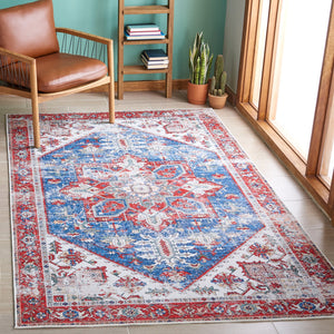 Safavieh Tucson Vintage Persian Square Rug In Vibrant Blue & Red Medallion — Machine Washable, Slip-Resistant 9'-0" x 9'-0" TSN102M-9SQ