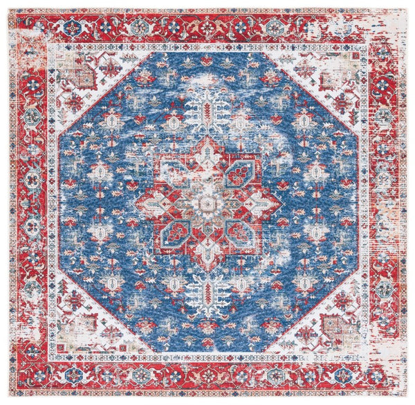 Safavieh Tucson Traditional Floral Geometric Polyester Runner Rug for Hallways and Entryways Blue Red 8'-0" x 8'-0" TSN102M-8SQ