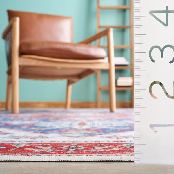 Safavieh Tucson Traditional Floral Geometric Polyester Runner Rug for Hallways and Entryways Blue Red 8'-0" x 8'-0" TSN102M-8SQ