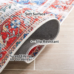 Safavieh Tucson Traditional Floral Geometric Polyester Runner Rug for Hallways and Entryways Blue Red 8'-0" x 8'-0" TSN102M-8SQ