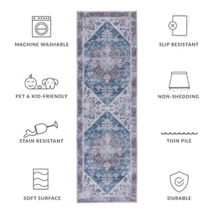 Safavieh Tucson Traditional Floral Geometric Polyester Runner Rug for Hallways and Entryways Navy Red 2'-6" x 10'-0" TSN102N-210