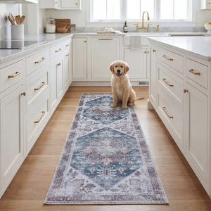 Safavieh Tucson Traditional Floral Geometric Polyester Runner Rug for Hallways and Entryways Navy Red 2'-6" x 12'-0" TSN102N-212