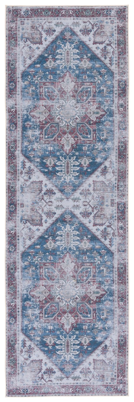 Safavieh Tucson Traditional Floral Geometric Polyester Runner Rug for Hallways and Entryways Navy Red 2'-6" x 14'-0" TSN102N-214