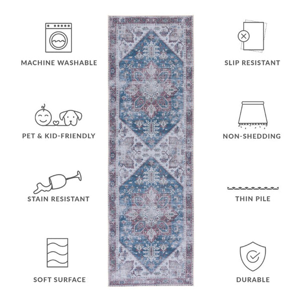 Safavieh Tucson Traditional Floral Geometric Polyester Runner Rug for Hallways and Entryways Navy Red 2'-6" x 14'-0" TSN102N-214
