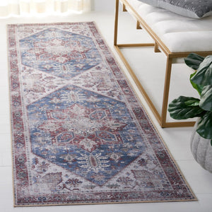 Safavieh Tucson Traditional Floral Geometric Polyester Runner Rug for Hallways and Entryways Navy Red 2'-6" x 14'-0" TSN102N-214