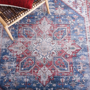 Safavieh Tucson Traditional Floral Geometric Polyester Runner Rug for Hallways and Entryways Navy Red 2'-6" x 6'-0" TSN102N-26