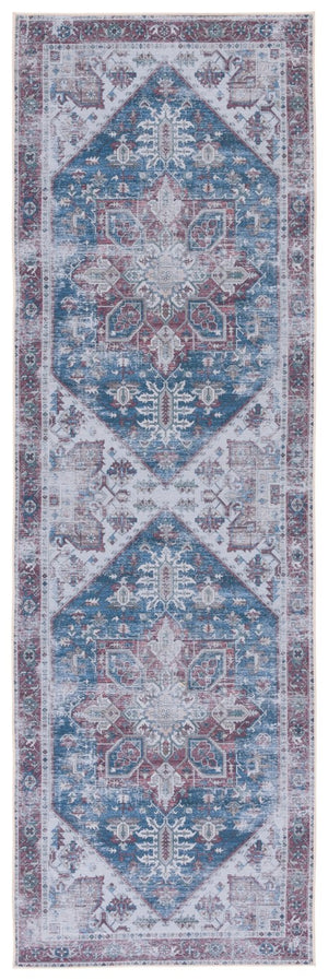 Safavieh Tucson Traditional Floral Geometric Polyester Runner Rug for Hallways and Entryways Navy Red 2'-6" x 6'-0" TSN102N-26