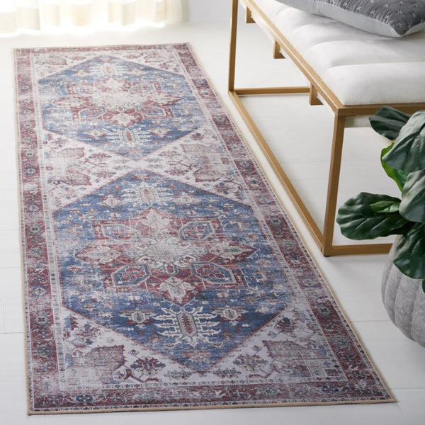 Safavieh Tucson Traditional Floral Geometric Polyester Runner Rug for Hallways and Entryways Navy Red 2'-6" x 6'-0" TSN102N-26