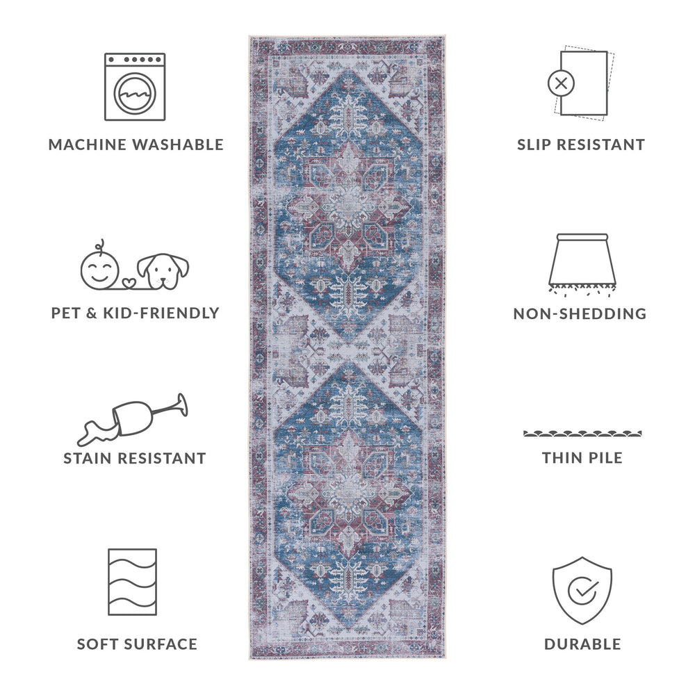Safavieh Tucson Square 7X7 Navy Red Accent Rug - Machine Washable, Low-Profile 1/8" Pile, Slip-Resistant TSN102N-7SQ