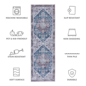Safavieh Tucson Square 7X7 Navy Red Accent Rug - Machine Washable, Low-Profile 1/8" Pile, Slip-Resistant TSN102N-7SQ