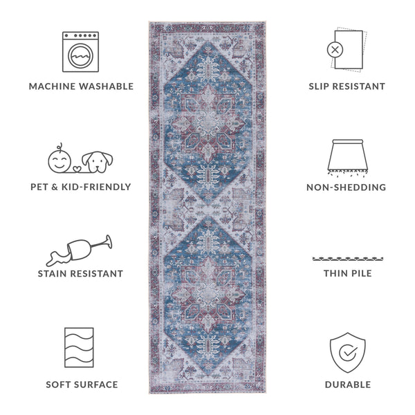Safavieh Tucson Square 7X7 Navy Red Accent Rug - Machine Washable, Low-Profile 1/8" Pile, Slip-Resistant TSN102N-7SQ
