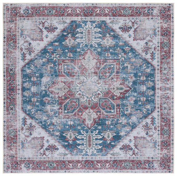 Safavieh Tucson Traditional Floral Geometric Polyester Runner Rug for Hallways and Entryways Navy Red 3'-0" x 3'-0" TSN102N-3SQ