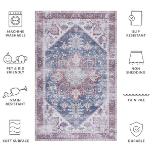 Safavieh Tucson Square 7X7 Navy Red Accent Rug - Machine Washable, Low-Profile 1/8" Pile, Slip-Resistant TSN102N-7SQ