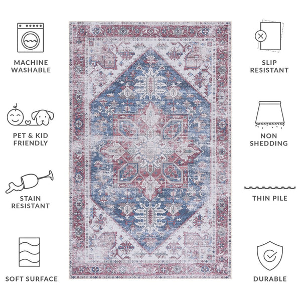 Safavieh Tucson Square 7X7 Navy Red Accent Rug - Machine Washable, Low-Profile 1/8" Pile, Slip-Resistant TSN102N-7SQ