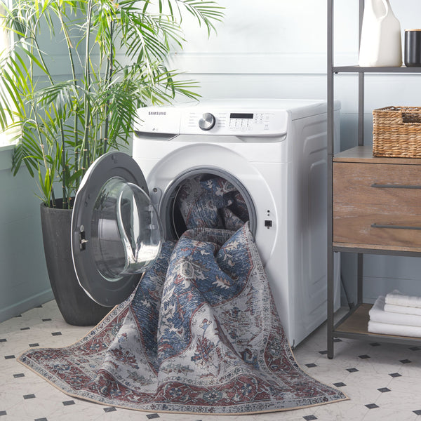 Safavieh Tucson Square 7X7 Navy Red Accent Rug - Machine Washable, Low-Profile 1/8" Pile, Slip-Resistant TSN102N-7SQ