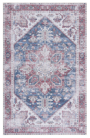 Safavieh Tucson Square 7X7 Navy Red Accent Rug - Machine Washable, Low-Profile 1/8" Pile, Slip-Resistant TSN102N-7SQ