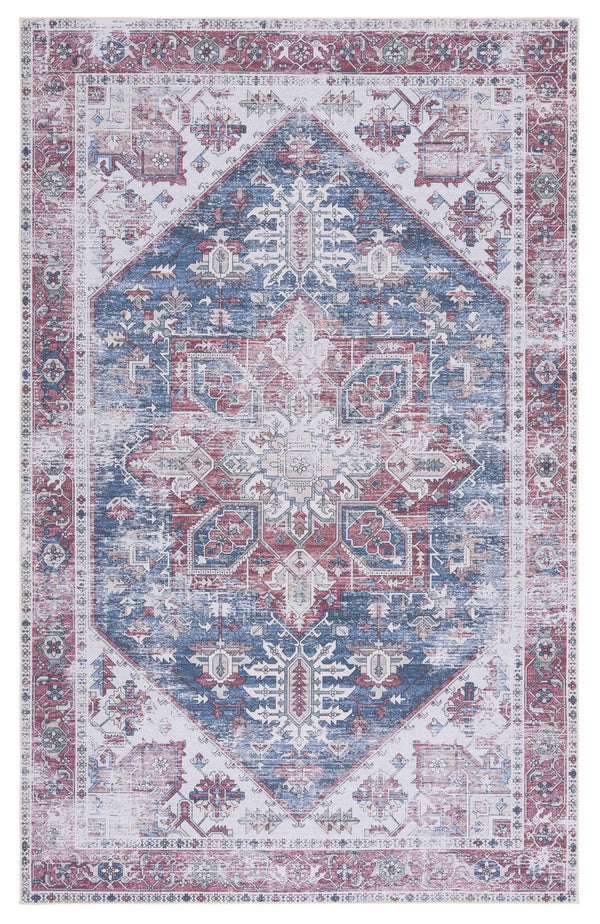 Safavieh Tucson Square 7X7 Navy Red Accent Rug - Machine Washable, Low-Profile 1/8" Pile, Slip-Resistant TSN102N-7SQ
