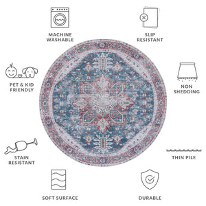 Safavieh Tucson Square 7X7 Navy Red Accent Rug - Machine Washable, Low-Profile 1/8" Pile, Slip-Resistant TSN102N-7SQ