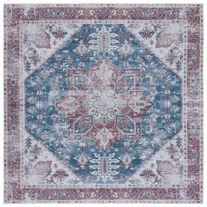 Safavieh Tucson Traditional Floral Geometric Polyester Runner Rug for Hallways and Entryways Navy Red 8'-0" x 8'-0" TSN102N-8SQ