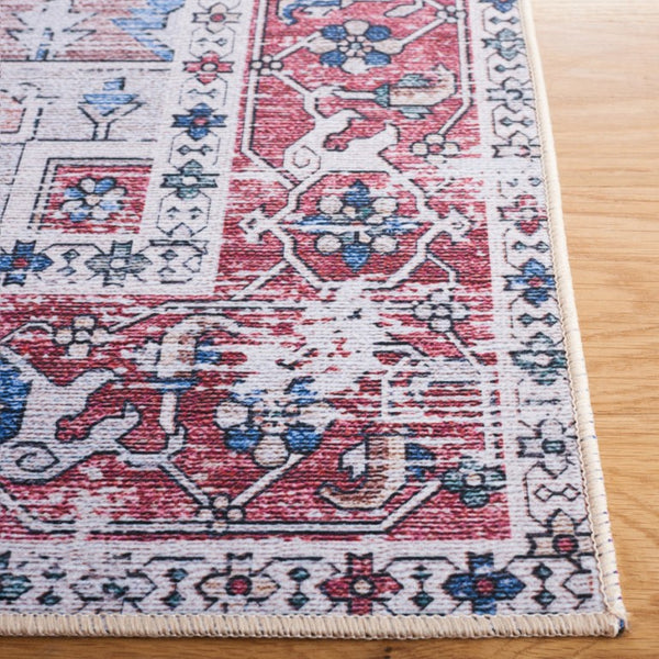 Safavieh Tucson Traditional Grey Polyester Area Rug Machine Washable Slip Resistant Low Pile Navy Red 9'-0" x 9'-0" TSN102N-9SQ