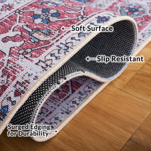 Safavieh Tucson Traditional Grey Polyester Area Rug Machine Washable Slip Resistant Low Pile Navy Red 9'-0" x 9'-0" TSN102N-9SQ