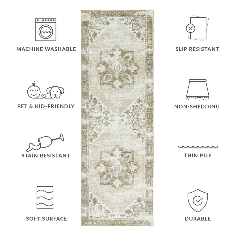 Safavieh Tucson Sage Ivory Vintage Persian Area Rug — Low-Profile Polyester Pile, Machine Washable, Slip-Resistant 9'-0" x 9'-0" TSN102W-9SQ