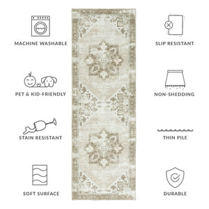 Safavieh Tucson Sage Ivory Vintage Persian Area Rug — Low-Profile Polyester Pile, Machine Washable, Slip-Resistant 9'-0" x 9'-0" TSN102W-9SQ