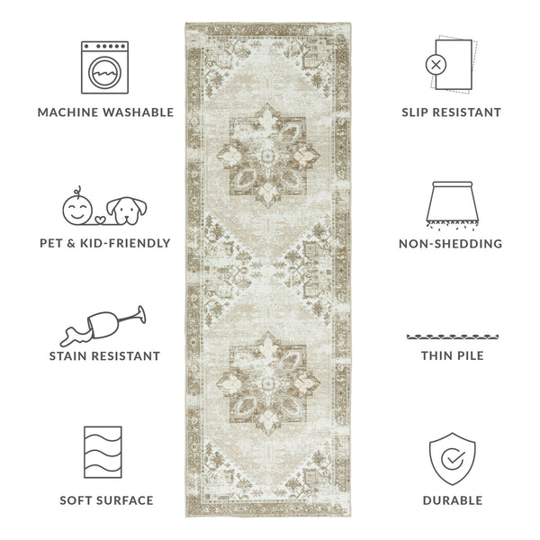 Safavieh Tucson Sage Ivory Vintage Persian Area Rug — Low-Profile Polyester Pile, Machine Washable, Slip-Resistant 9'-0" x 9'-0" TSN102W-9SQ