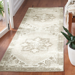 Safavieh Tucson Sage Ivory Vintage Persian Area Rug — Low-Profile Polyester Pile, Machine Washable, Slip-Resistant 9'-0" x 9'-0" TSN102W-9SQ
