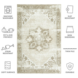 Safavieh Tucson Sage Ivory Vintage Persian Area Rug — Low-Profile Polyester Pile, Machine Washable, Slip-Resistant 9'-0" x 9'-0" TSN102W-9SQ