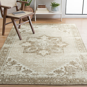 Safavieh Tucson Sage Ivory Vintage Persian Area Rug — Low-Profile Polyester Pile, Machine Washable, Slip-Resistant 9'-0" x 9'-0" TSN102W-9SQ