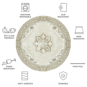 Safavieh Tucson Sage Ivory Vintage Persian Area Rug — Low-Profile Polyester Pile, Machine Washable, Slip-Resistant 9'-0" x 9'-0" TSN102W-9SQ