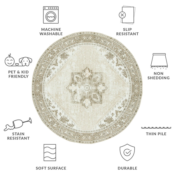 Safavieh Tucson Sage Ivory Vintage Persian Area Rug — Low-Profile Polyester Pile, Machine Washable, Slip-Resistant 9'-0" x 9'-0" TSN102W-9SQ