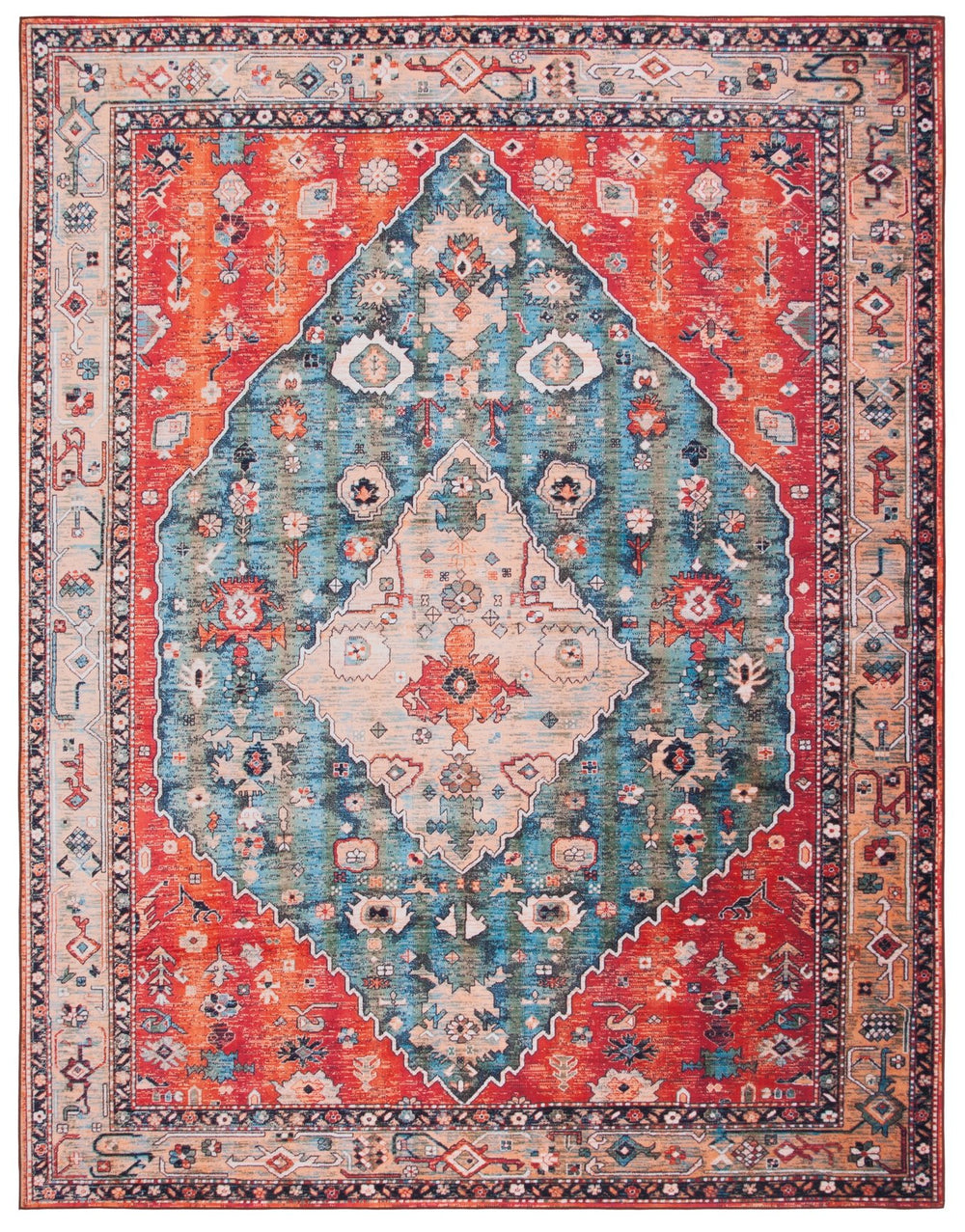 Safavieh Tucson Vintage Persian Area Rug – Stylish, Machine Washable & Slip Resistant For Any Home Decor Beige ,Blue Polyester Pile Tsn104b-24
