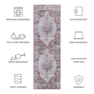 Safavieh Tucson Vintage Persian Area Rug - Elegant Power-loomed Design, Washable & Slip-resistant Safety Beige Green ,Rust Polyester Pile Tsn105c-3r