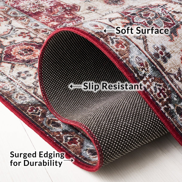 Safavieh Tucson Vintage Persian Area Rug - Elegant Power-loomed Design, Washable & Slip-resistant Safety Beige Green ,Rust Polyester Pile Tsn105c-3r