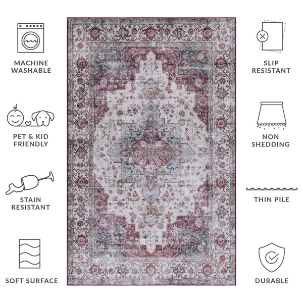 Safavieh Tucson Vintage Persian Area Rug - Elegant Power-loomed Design, Washable & Slip-resistant Safety Beige Green ,Rust Polyester Pile Tsn105c-3r