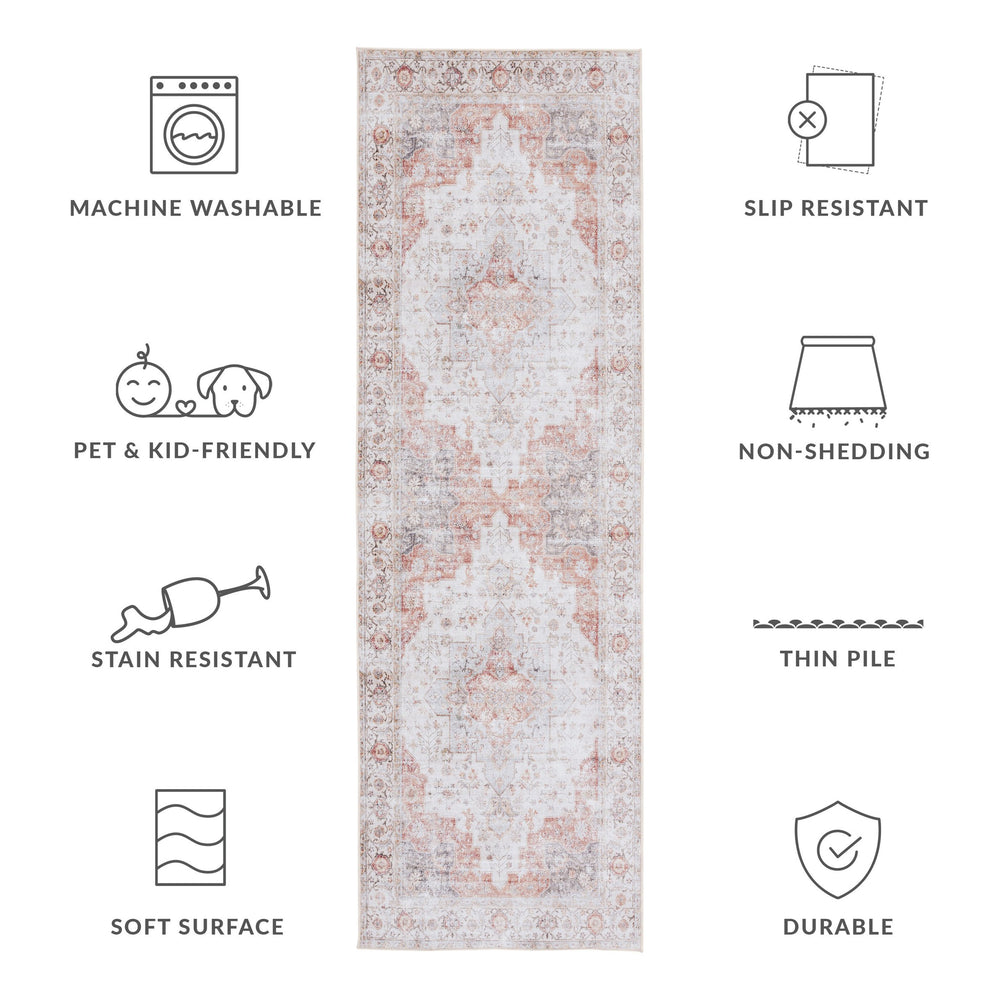 Safavieh Tucson Vintage Persian 5X7 Light Grey & Rust Area Rug — Machine Washable, Low-Profile, Slip-Resistant Quality TSN105F-57