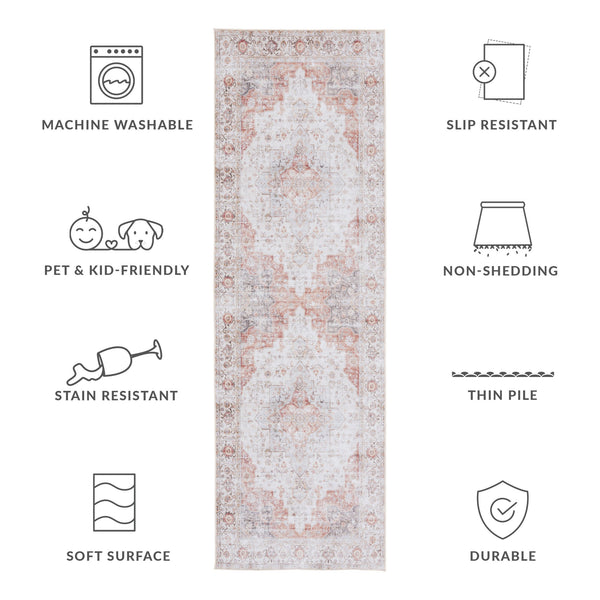 Safavieh Tucson Vintage Persian 5X7 Light Grey & Rust Area Rug — Machine Washable, Low-Profile, Slip-Resistant Quality TSN105F-57