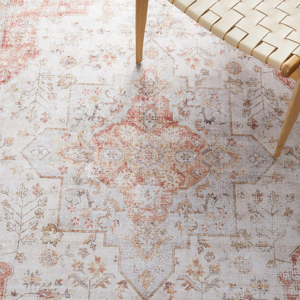 Safavieh Tucson Vintage Persian Area Rug - Elegant Power-loomed Design, Washable & Slip-resistant Safety Light Grey ,Rust Polyester Pile Tsn105f-10sq