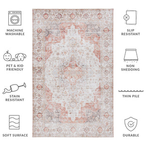 Safavieh Tucson Vintage Persian 5X7 Light Grey & Rust Area Rug — Machine Washable, Low-Profile, Slip-Resistant Quality TSN105F-57