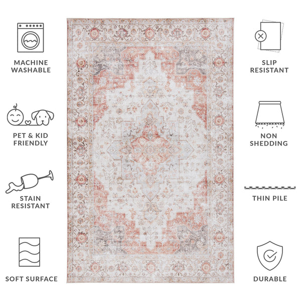 Safavieh Tucson Vintage Persian 5X7 Light Grey & Rust Area Rug — Machine Washable, Low-Profile, Slip-Resistant Quality TSN105F-57